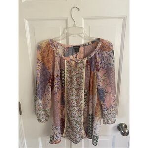 New Directions sheer boho patchwork print blouse size M